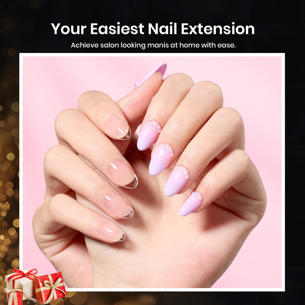 Beetles Gel Nail Kit Short Almond Gift Spree – 576Pcs Tips, Dehydrator & Primer + Mini Lamp