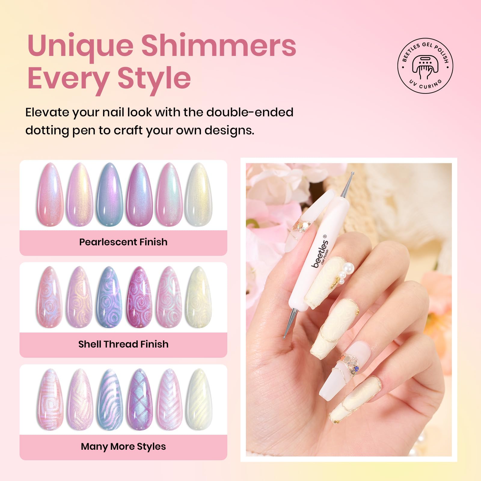 Beetles Pearl Gel Nail Polish – 6 Color Mermaid Swirl Set (Soak-Off UV)