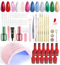Beetles 67Pcs Gel Nail Polish Kit with UV Light – 12 Colors, Tips & Display Stand
