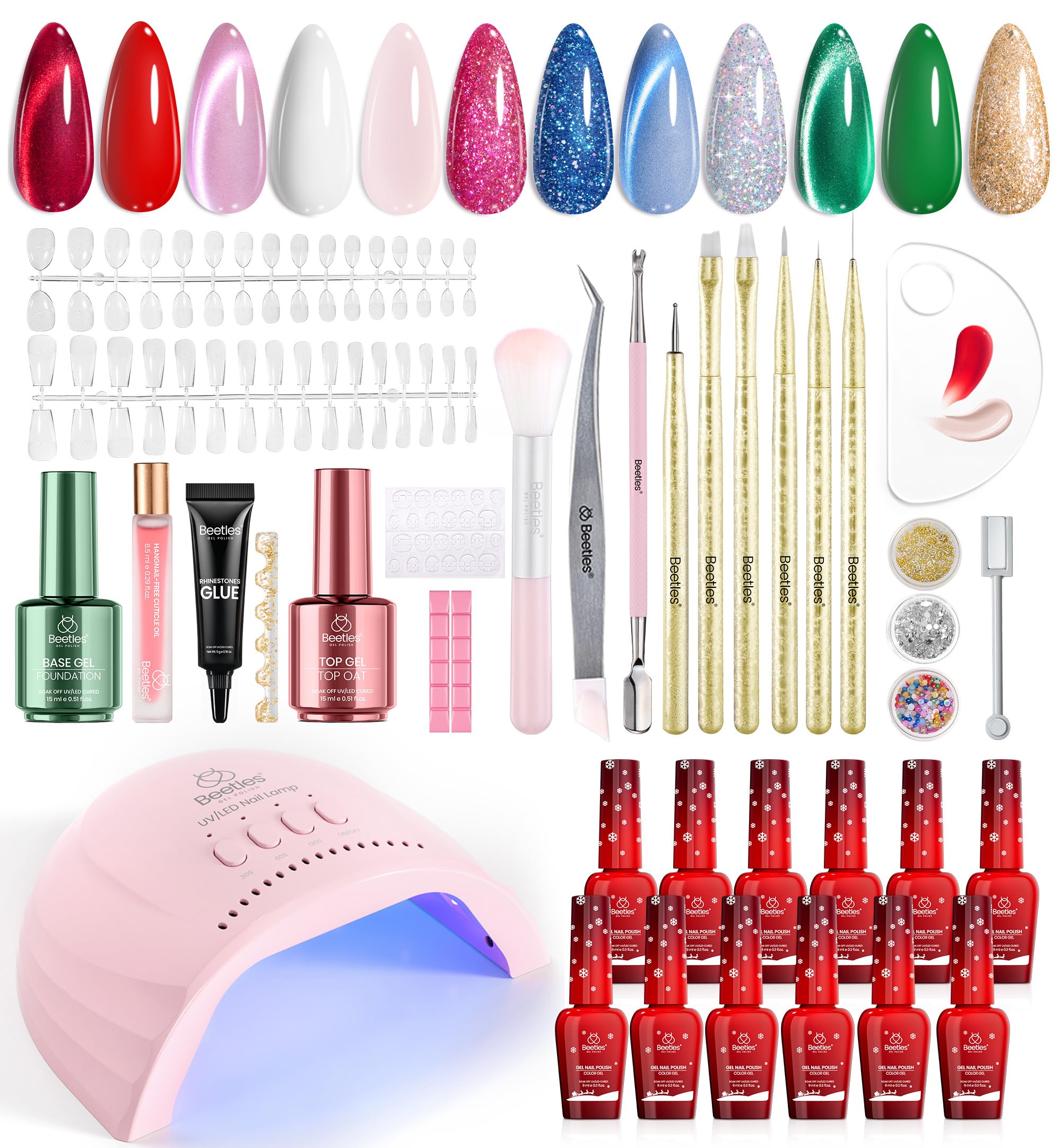 Beetles 67Pcs Gel Nail Polish Kit with UV Light – 12 Colors, Tips & Display Stand