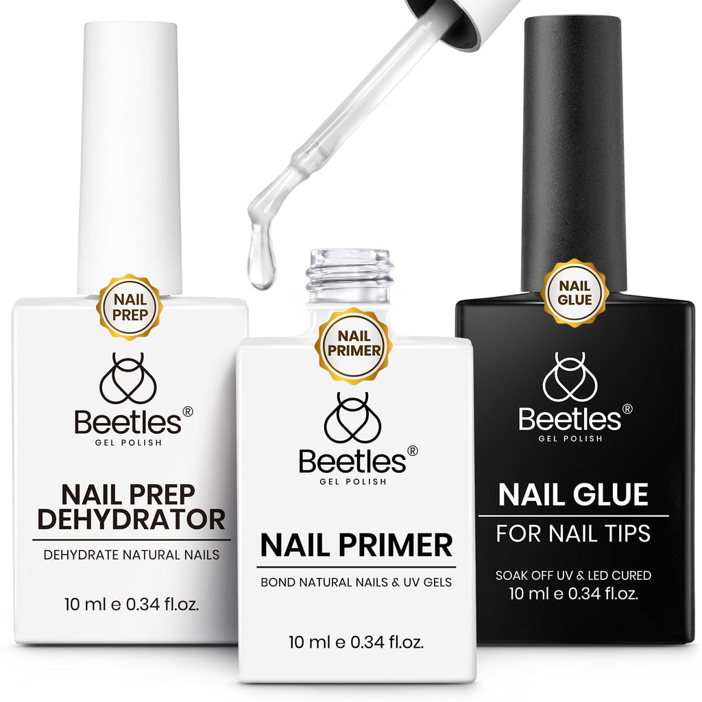 Beetles 9-in-1 Gel Nail Glue Kit: Dehydrator, Primer, and Bonding Gel for Nail Extensions (HEMA-Free, Acid-Free)