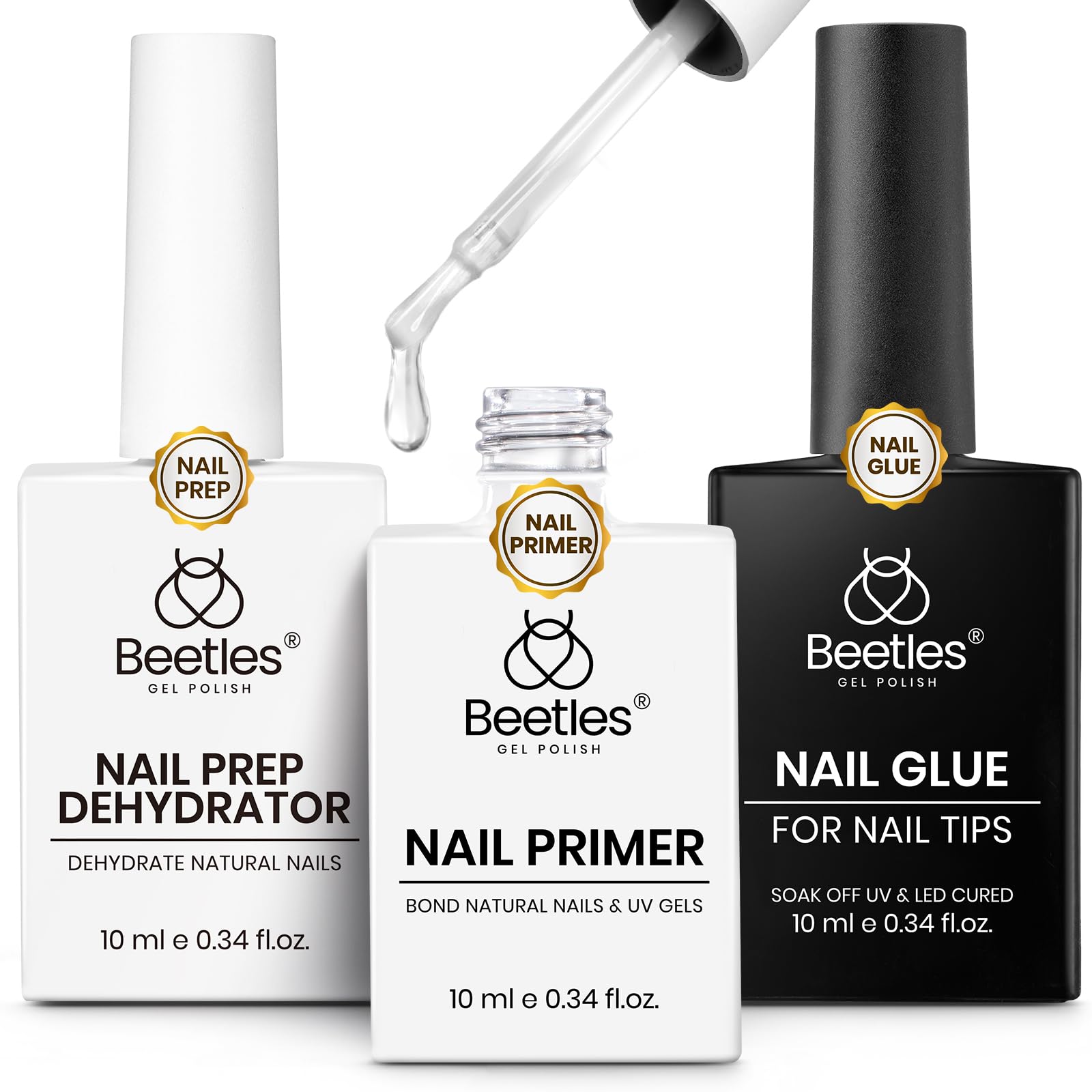 Beetles 9-in-1 Gel Nail Glue Kit: Dehydrator, Primer, and Bonding Gel for Nail Extensions (HEMA-Free, Acid-Free)