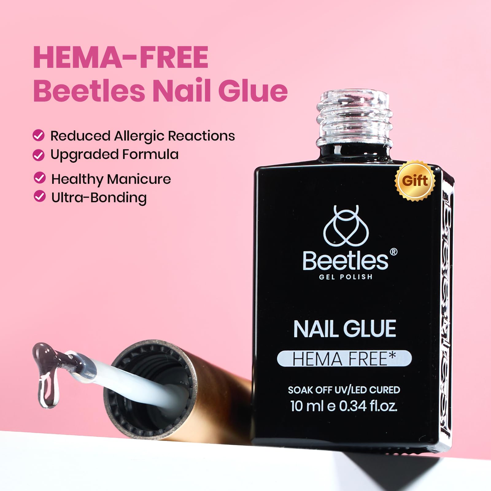 Beetles Gel Nail Kit Etch-X Almond Short Tips — 288pcs, 12 Sizes, HEMA-Free Glue Gel (10ml)