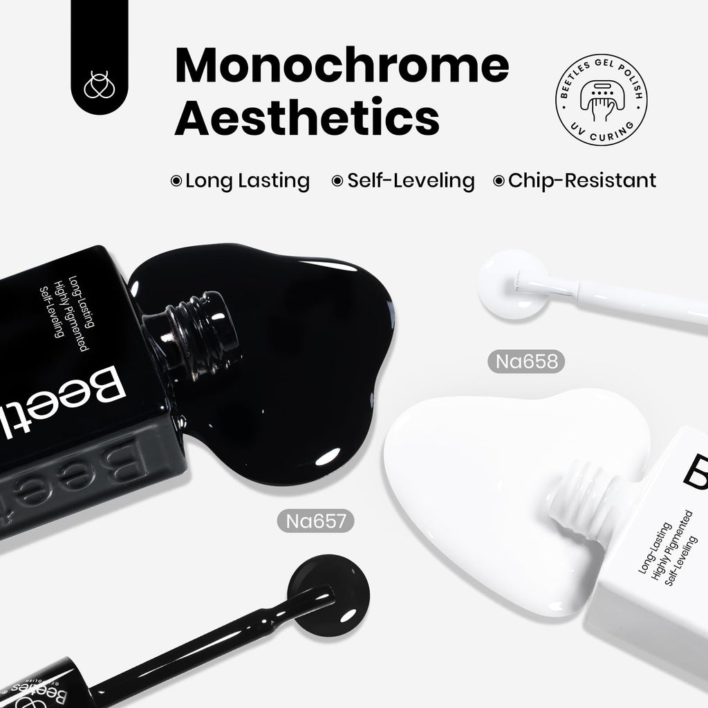 Beetles Black and White Gel Polish – HEMA-Free Monochrome Set, 2x15ml