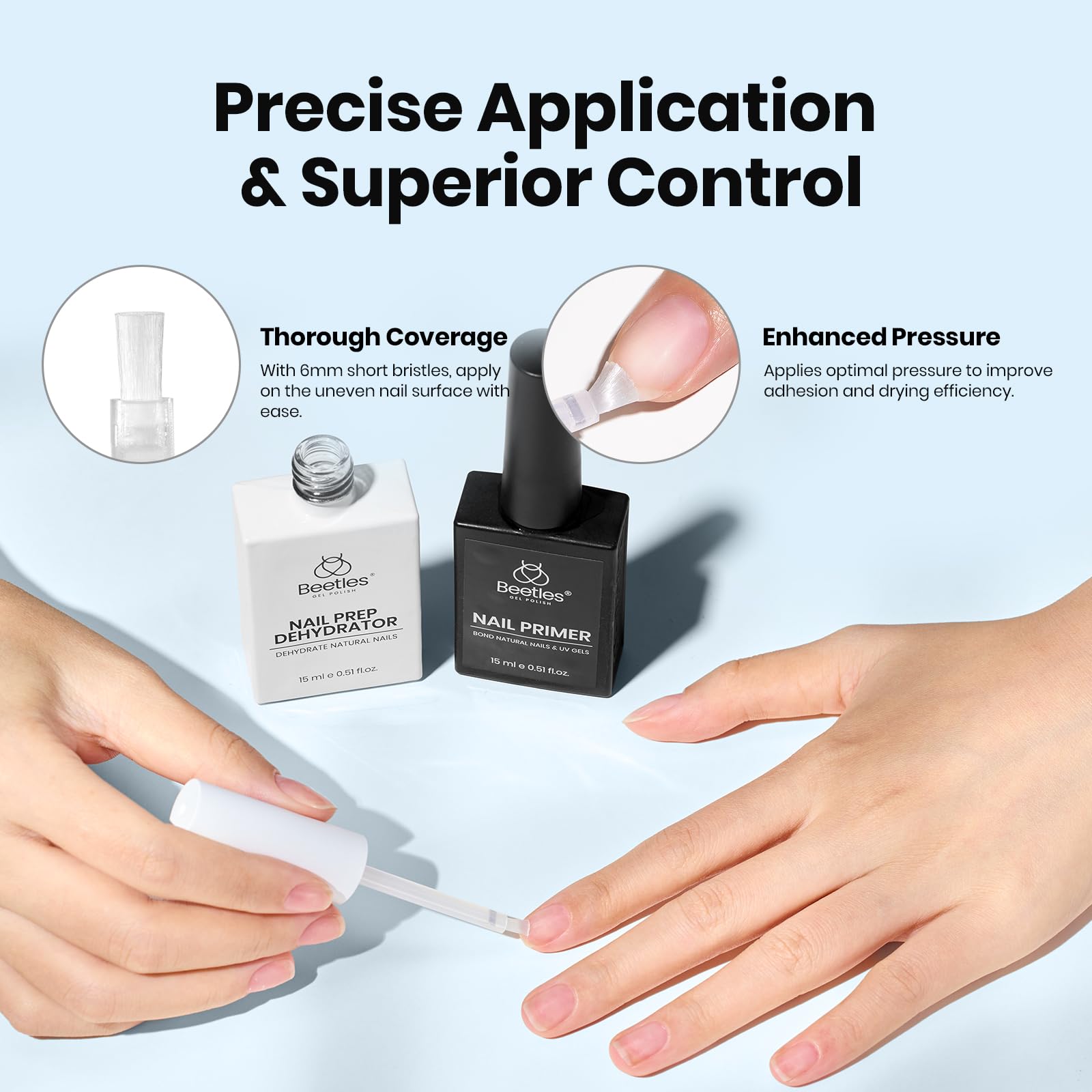 Beetles 4Pcs Gel Nail Prep Set: Base Coat, Top Coat, Dehydrator & Primer (Acid-Free, HEMA-Free) for Gel & Acrylic – Long-Lasting Professional Prep