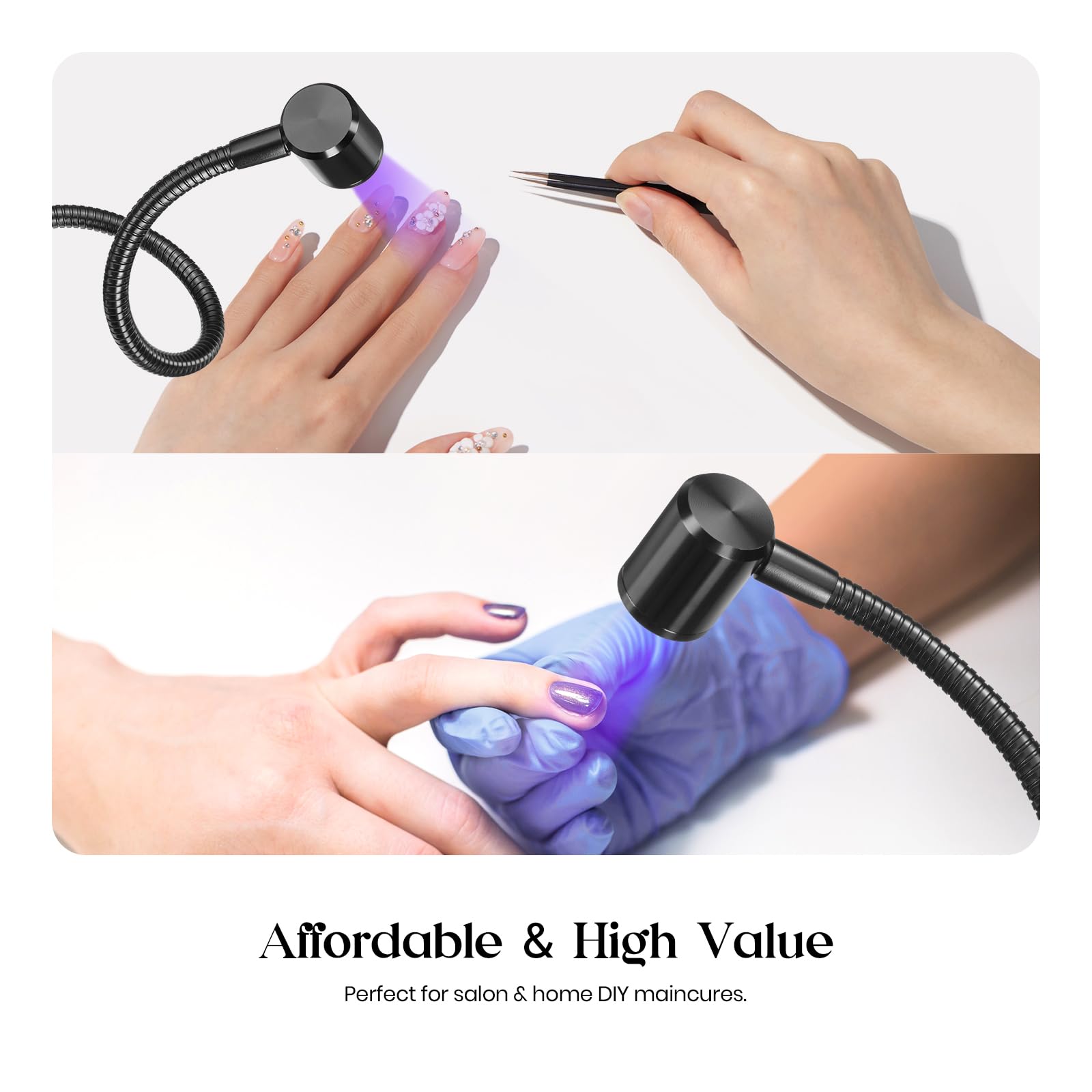 Beetles UV Nail Lamp – Mini LED Curing Light with Clamp for Gel Polish | Quick, Safe Dry for Home or Salon