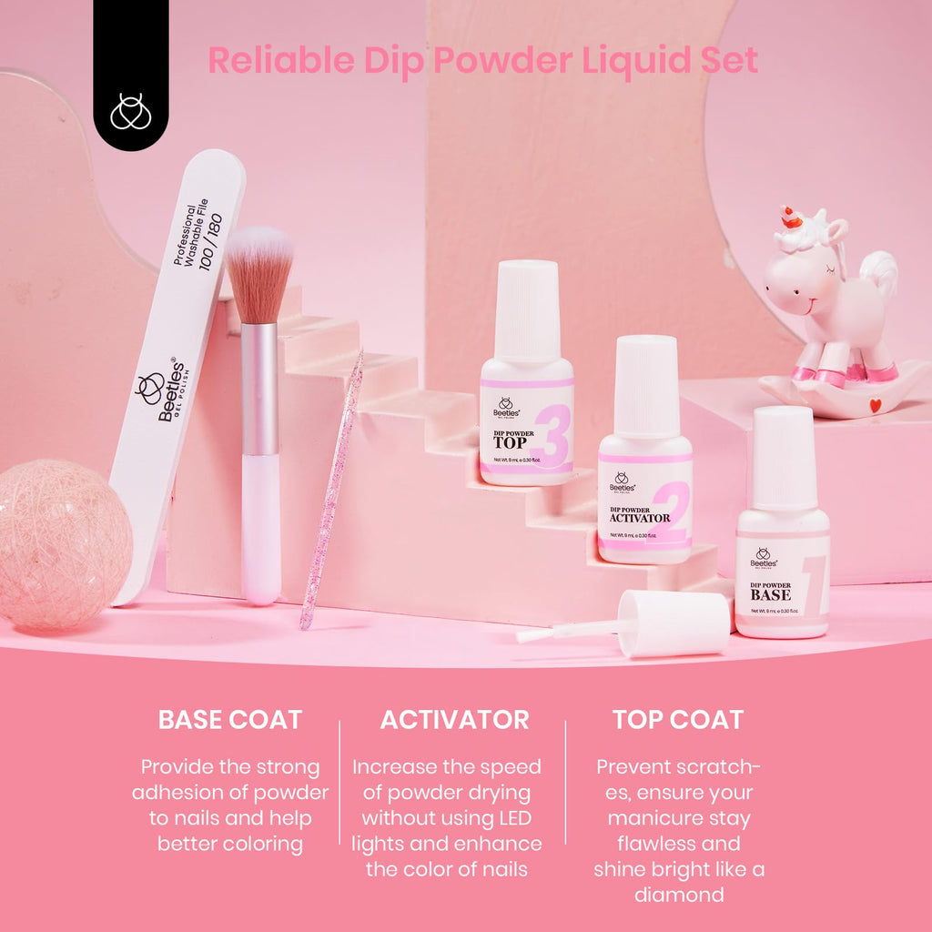Beetles 36Pcs Dip Powder Nail Kit Starter – 20 Colors Nude Pink Gray Glitter Burgundy, Base Top Activator, Tools