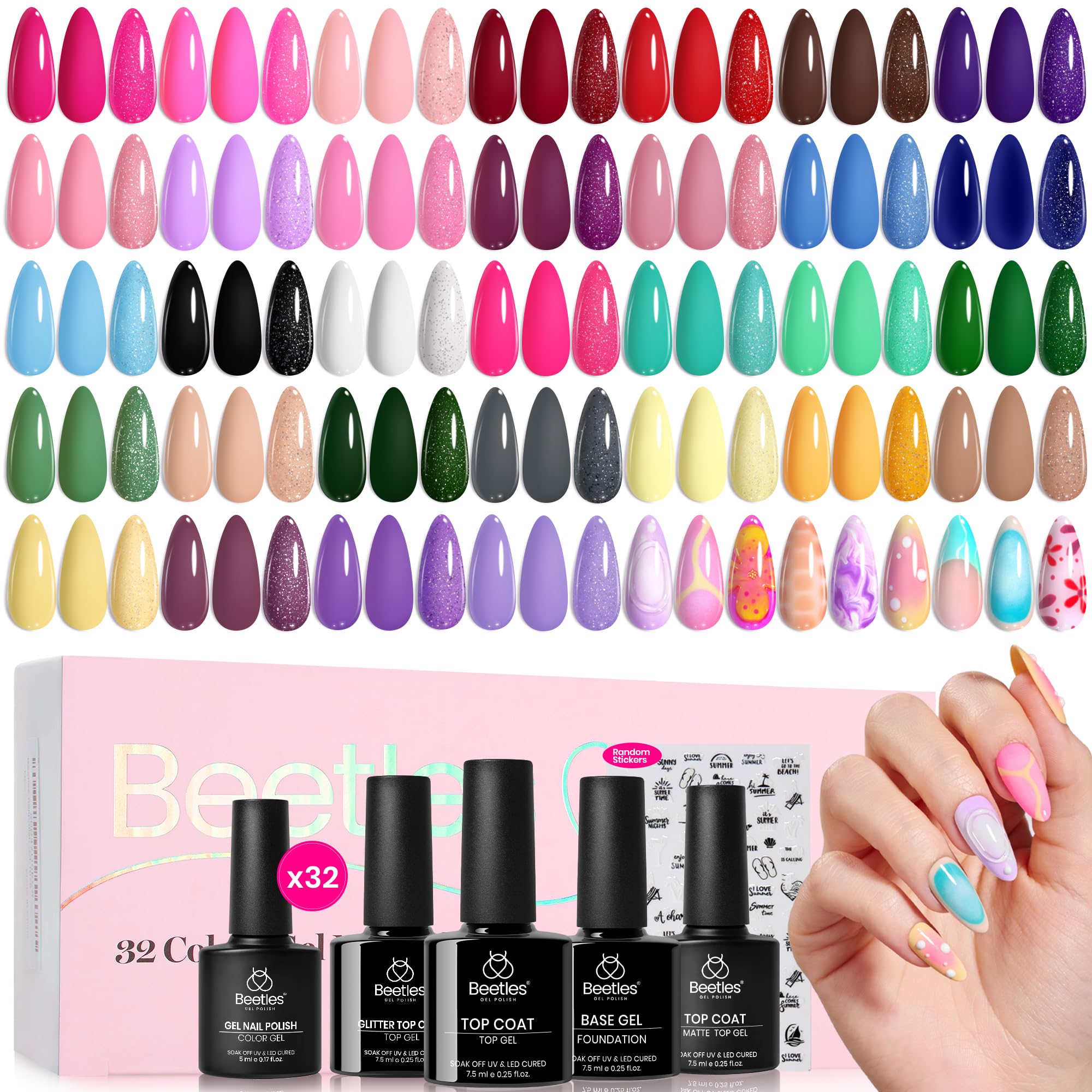 Beetles Spring Gel Polish Set — 32 Colors UV/LED Nails Kit with Base & Top Coats
