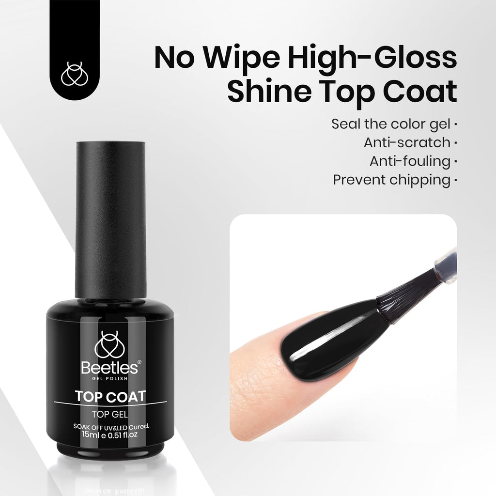 Beetles Gel Polish 3-Piece Set: No-Wipe Top Coat, Base Coat & Audrey Black – 28+ Day Shine