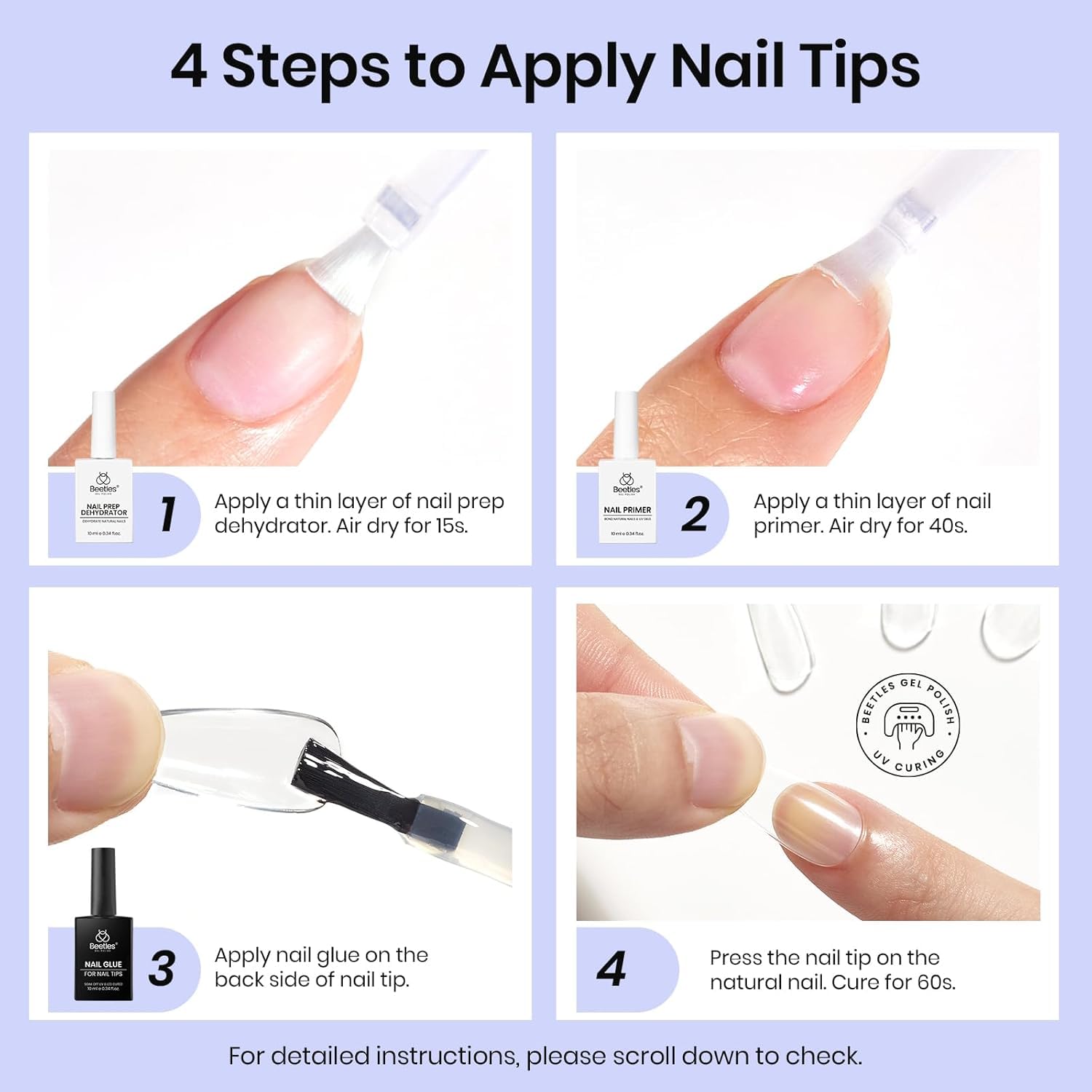 Beetles 9-in-1 Gel Nail Glue Kit: Dehydrator, Primer, and Bonding Gel for Nail Extensions (HEMA-Free, Acid-Free)