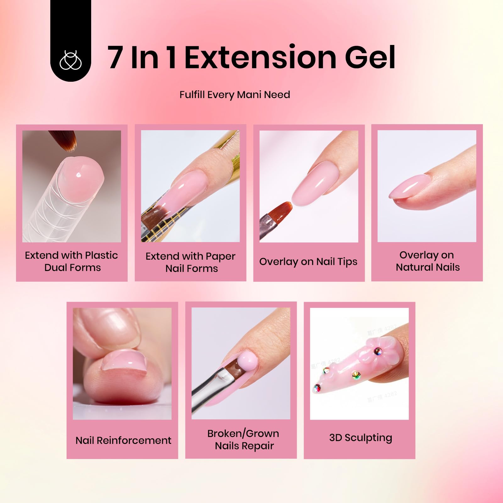Beetles Pastel Poly Nail Gel Kit 12Pcs – Green Pink Glitter Extension Set