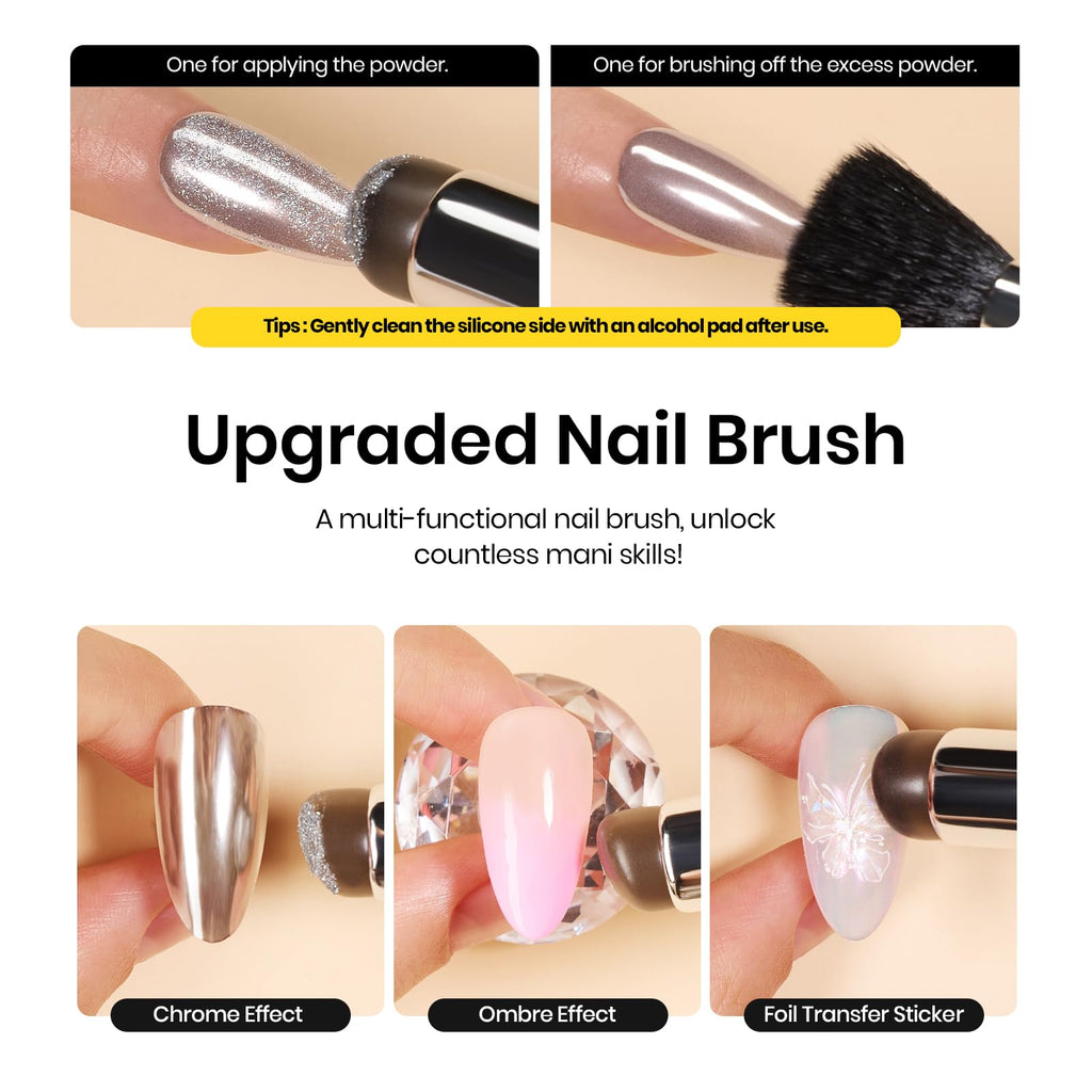Beetles Chrome Nail Powder Aurora Pearl Kit — 6 Colors + Base & Top Gel