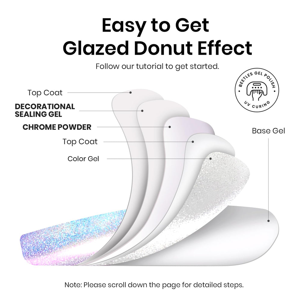 Beetles Chrome Nail Powder Aurora Pearl Kit — 6 Colors + Base & Top Gel