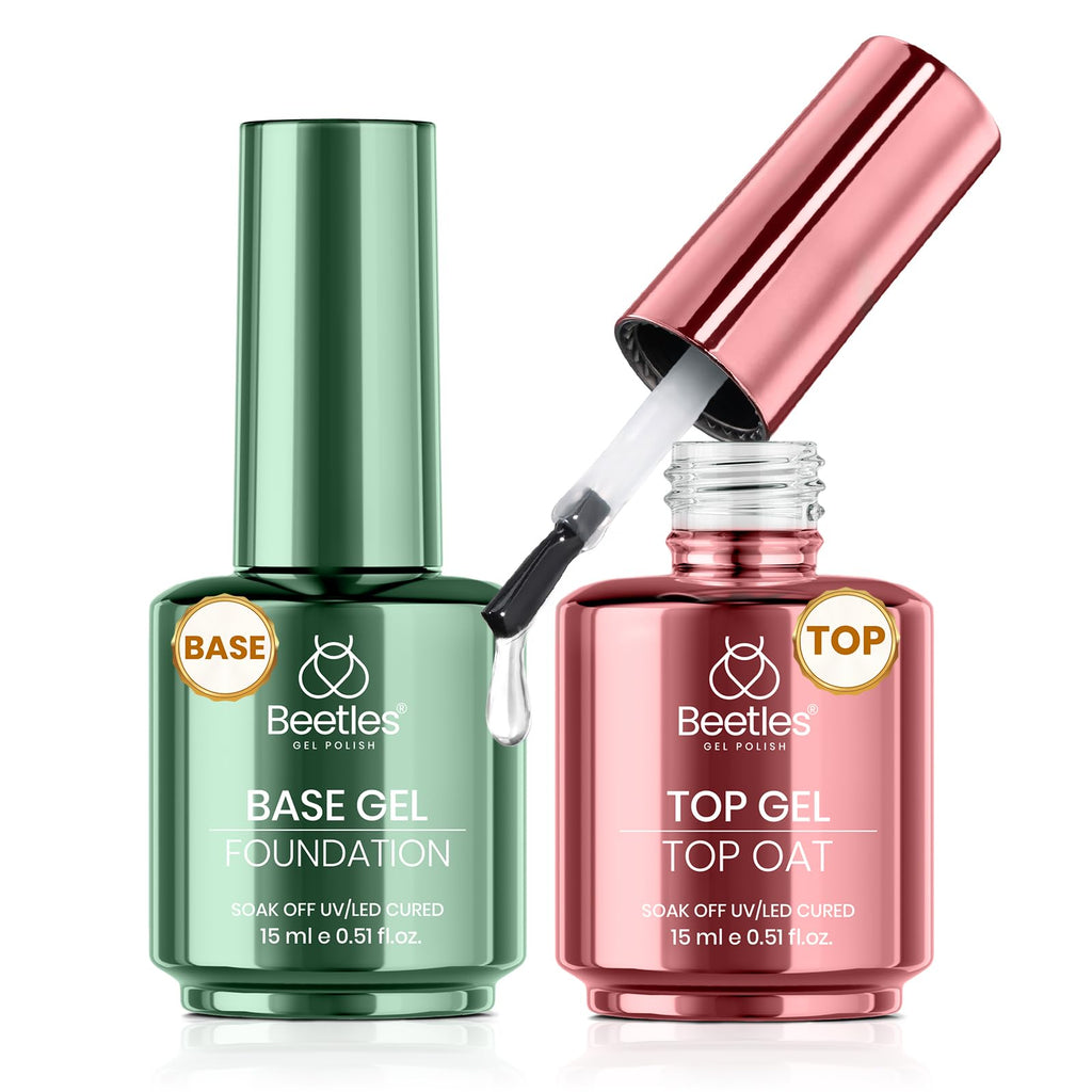 Beetles No Wipe Gel Top Coat & Base Coat Set – 15ml Each, Long-Lasting Shine