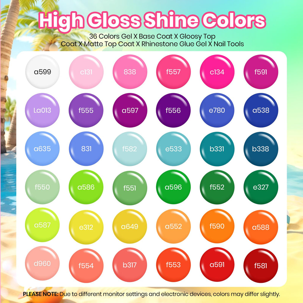 Beetles Spring Gel Polish Set – 36 Colors Pastel Neon UV Gel Nail Polish with Base & Top Coats