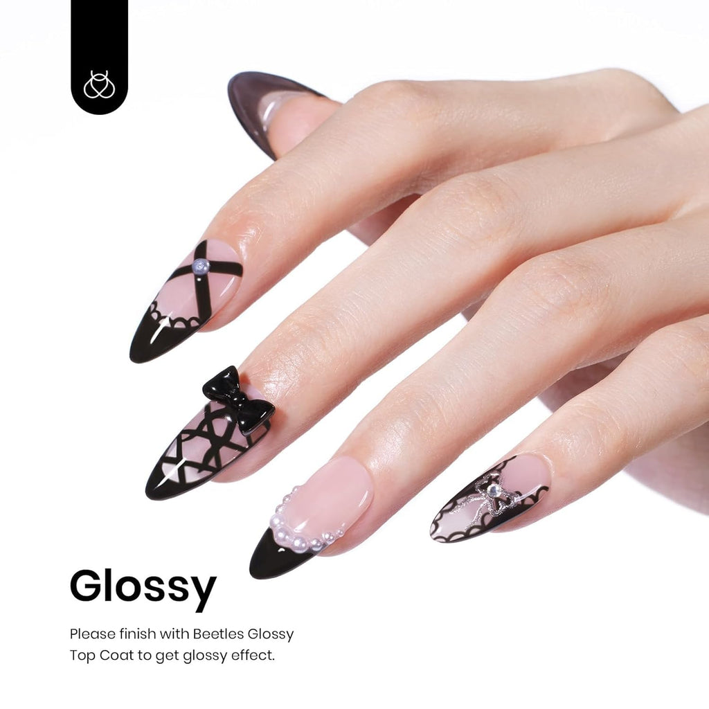 Beetles Gel Polish 3-Piece Set: No-Wipe Top Coat, Base Coat & Audrey Black – 28+ Day Shine