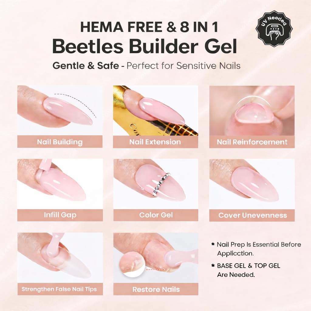 Beetles Builder Gel Kit – HEMA-Free 8-in-1 Nail System + Mini Lamp