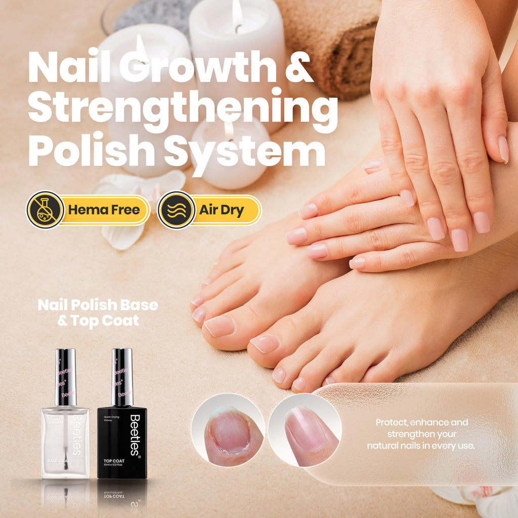 Beetles 2Pcs 15ml Base Coat & Top Coat Set – Fast Drying, Long-Lasting Shine, 3-in-1 Protection