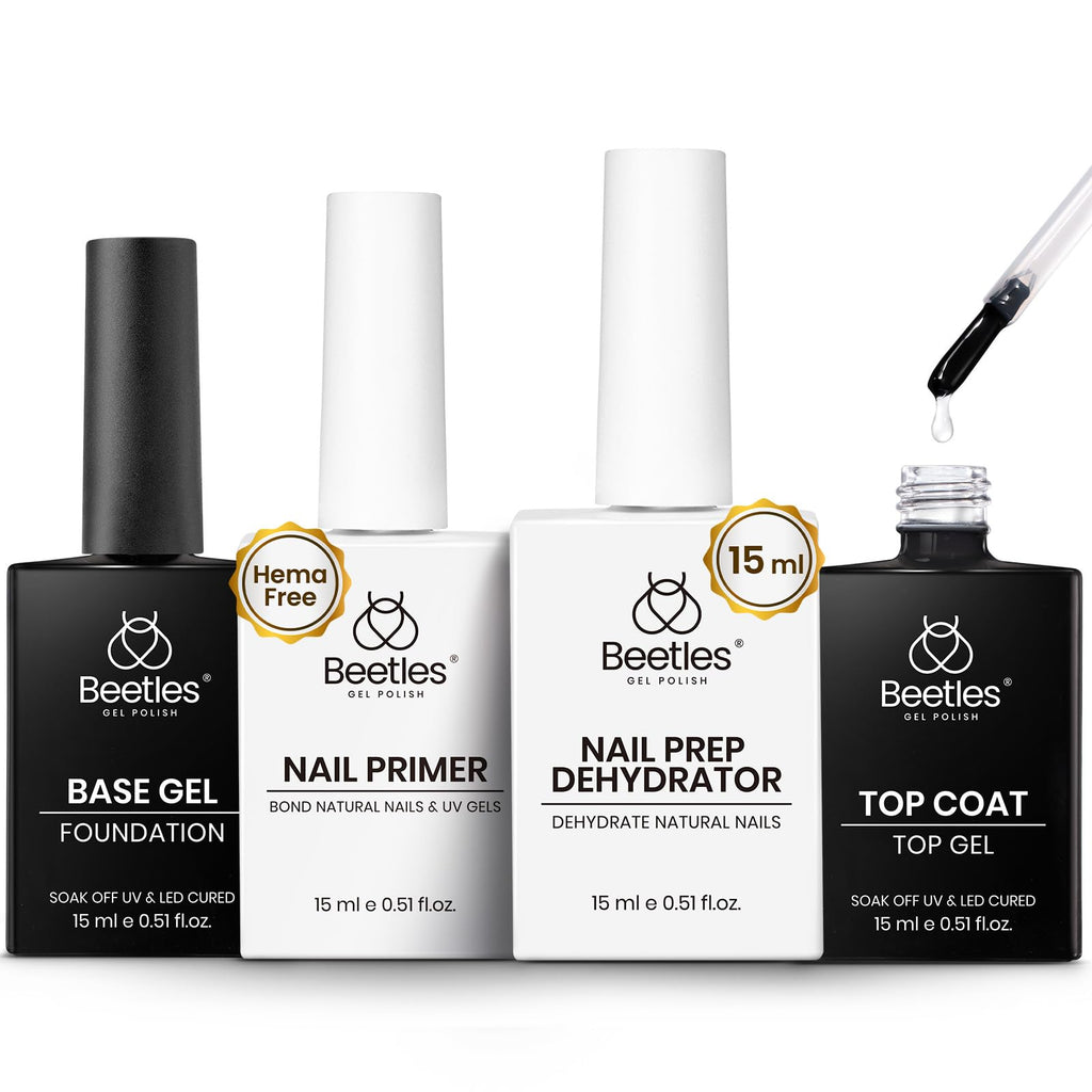 Beetles Gel Polish Prep Set: Base Coat, No-Wipe Top Coat, Dehydrator & Primer