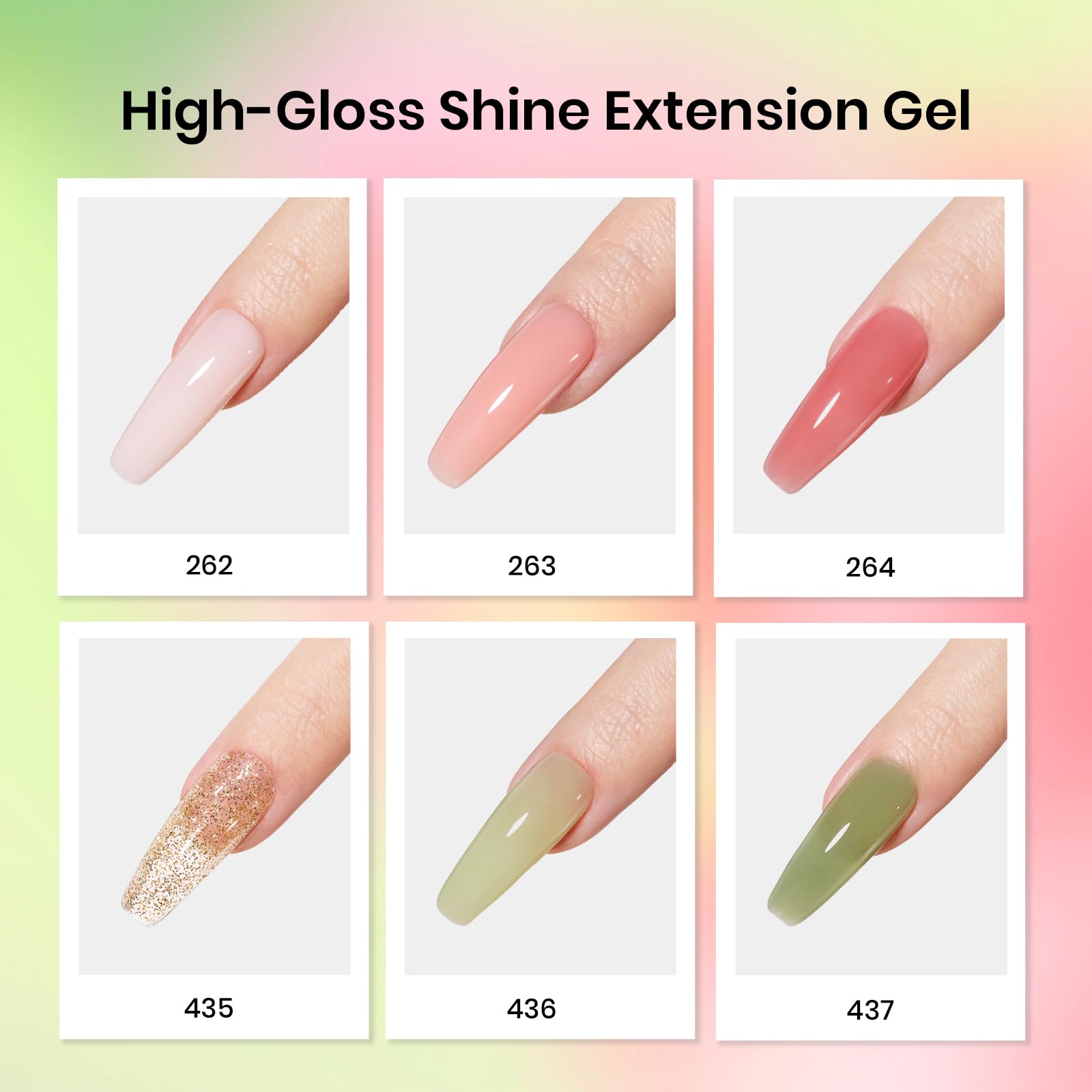 Beetles Pastel Poly Nail Gel Kit 12Pcs – Green Pink Glitter Extension Set