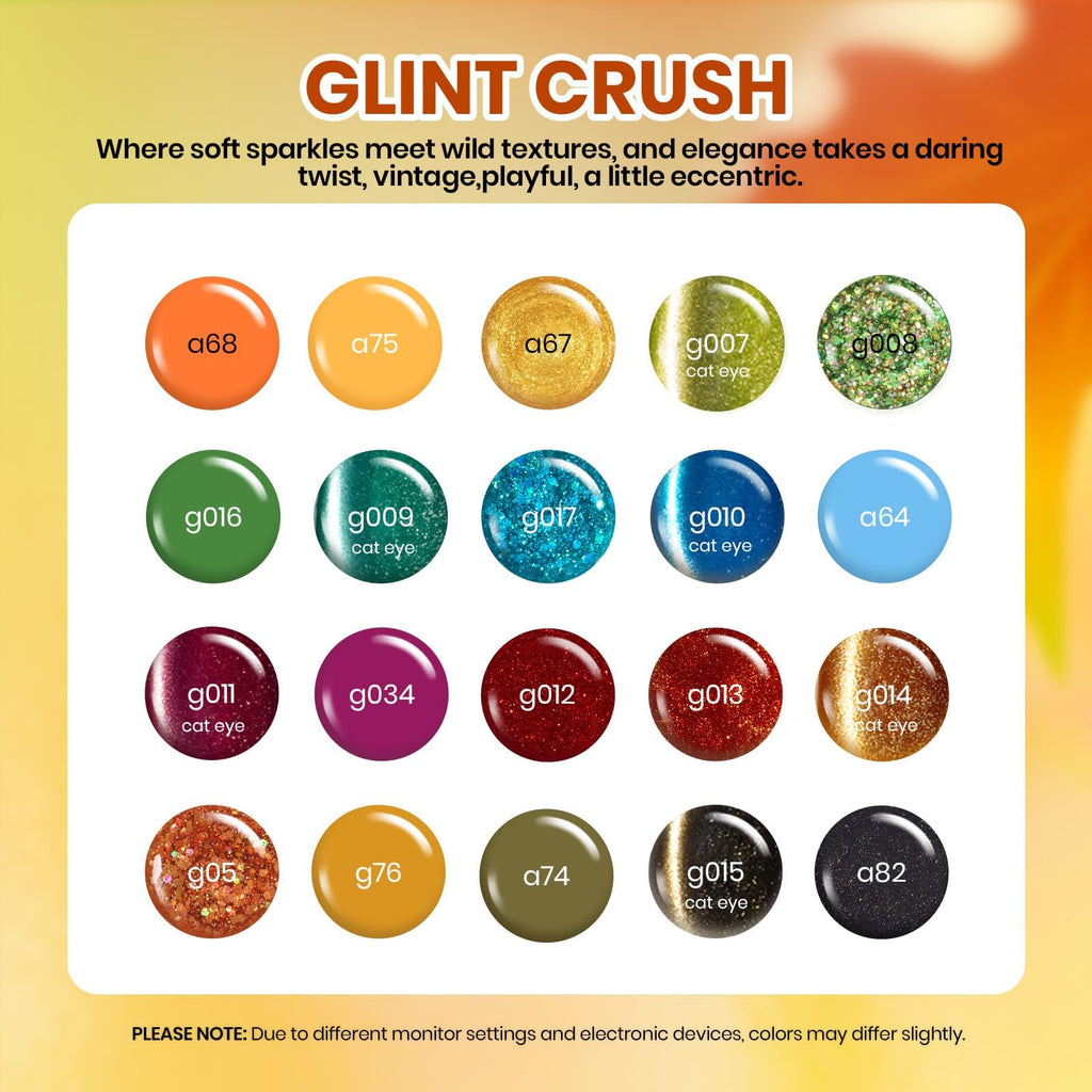 Beetles Gel Polish Set Glint Crush – 20 Colors Cat Eye, Glitter & Solid Finishes with Base & Top Coat