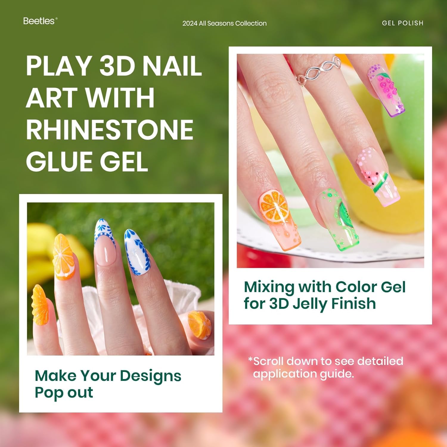 Beetles Gel Nail Polish Set – 36 Colors Rainbow Neon Collection + 46-Piece Kit with Top/Base Coat, Liner Brush, and Rhinestone Gel