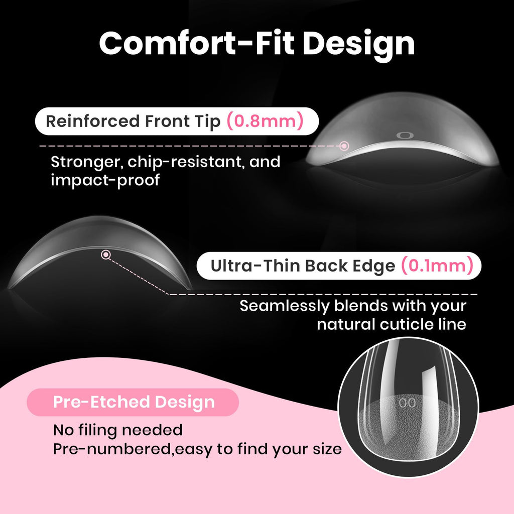 Beetles Gel Nail Kit Curve-EX Almond Tips — 320pcs, 16 Sizes, Glue Gel, Base & Top Coat, Mini Lamp