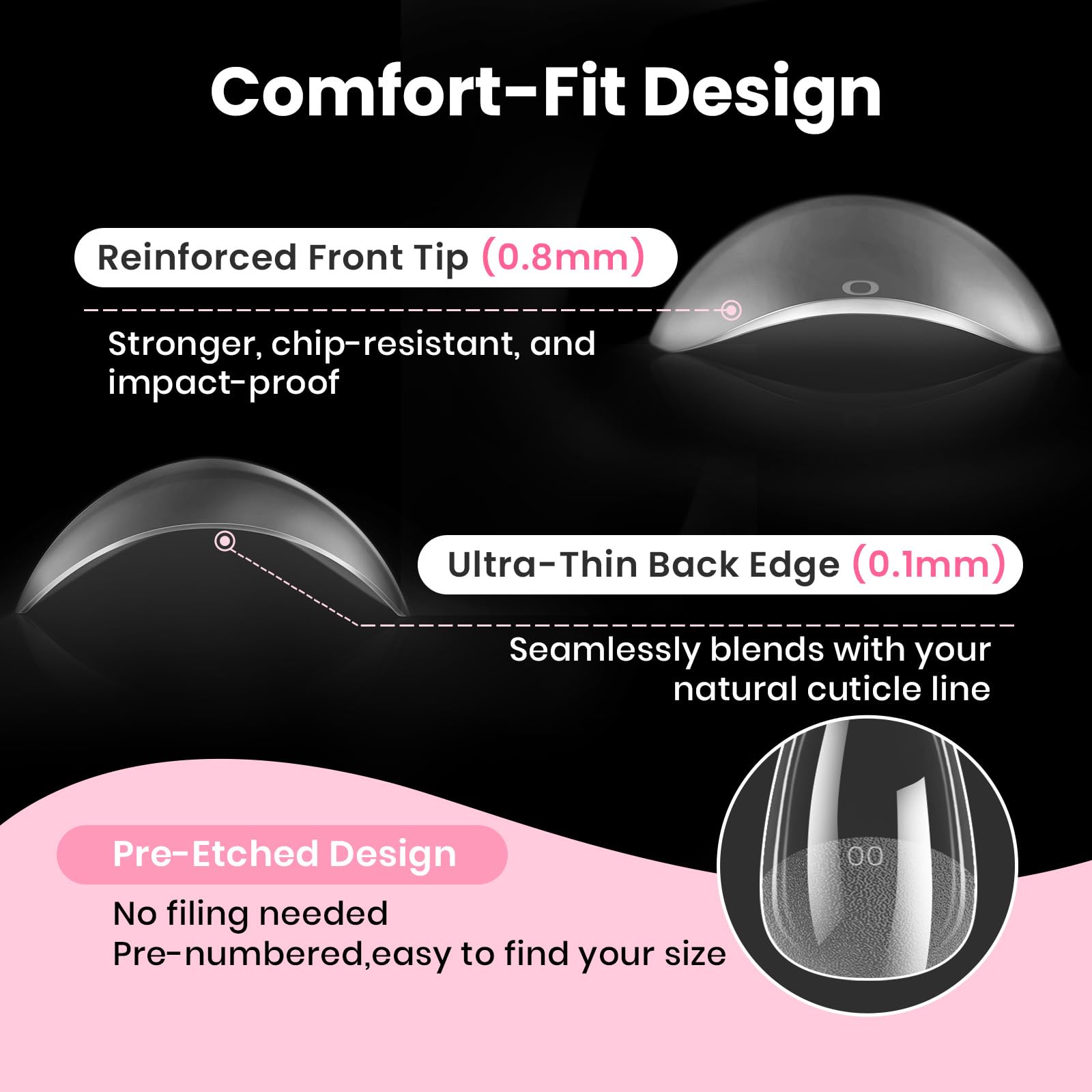 Beetles Gel Nail Kit Curve-EX Almond Tips — 320pcs, 16 Sizes, Glue Gel, Base & Top Coat, Mini Lamp