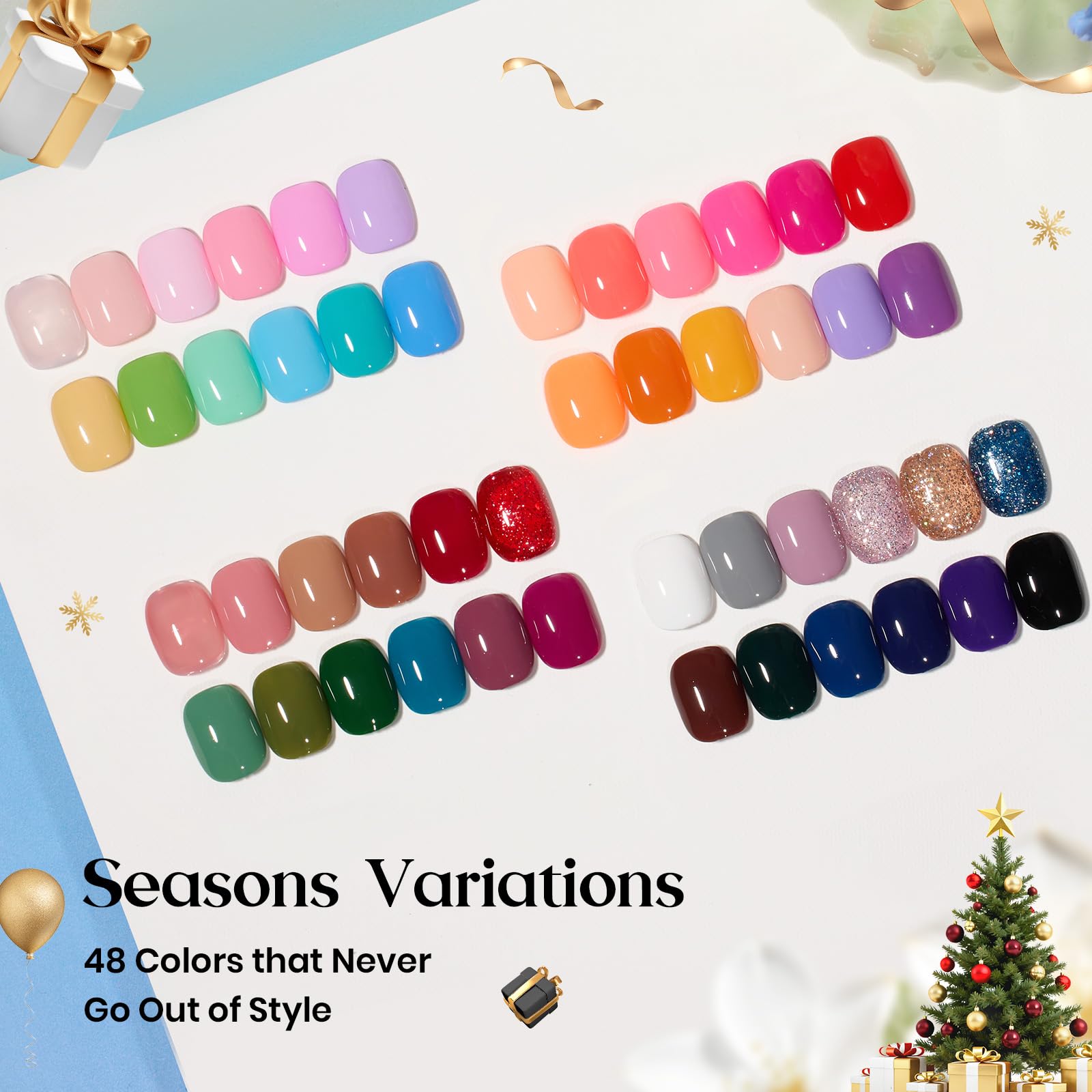 Beetles Gel Nail Polish Set – Seasons Variations (48 Colors) with Base & Top Coat | Home DIY UV/LED Kit