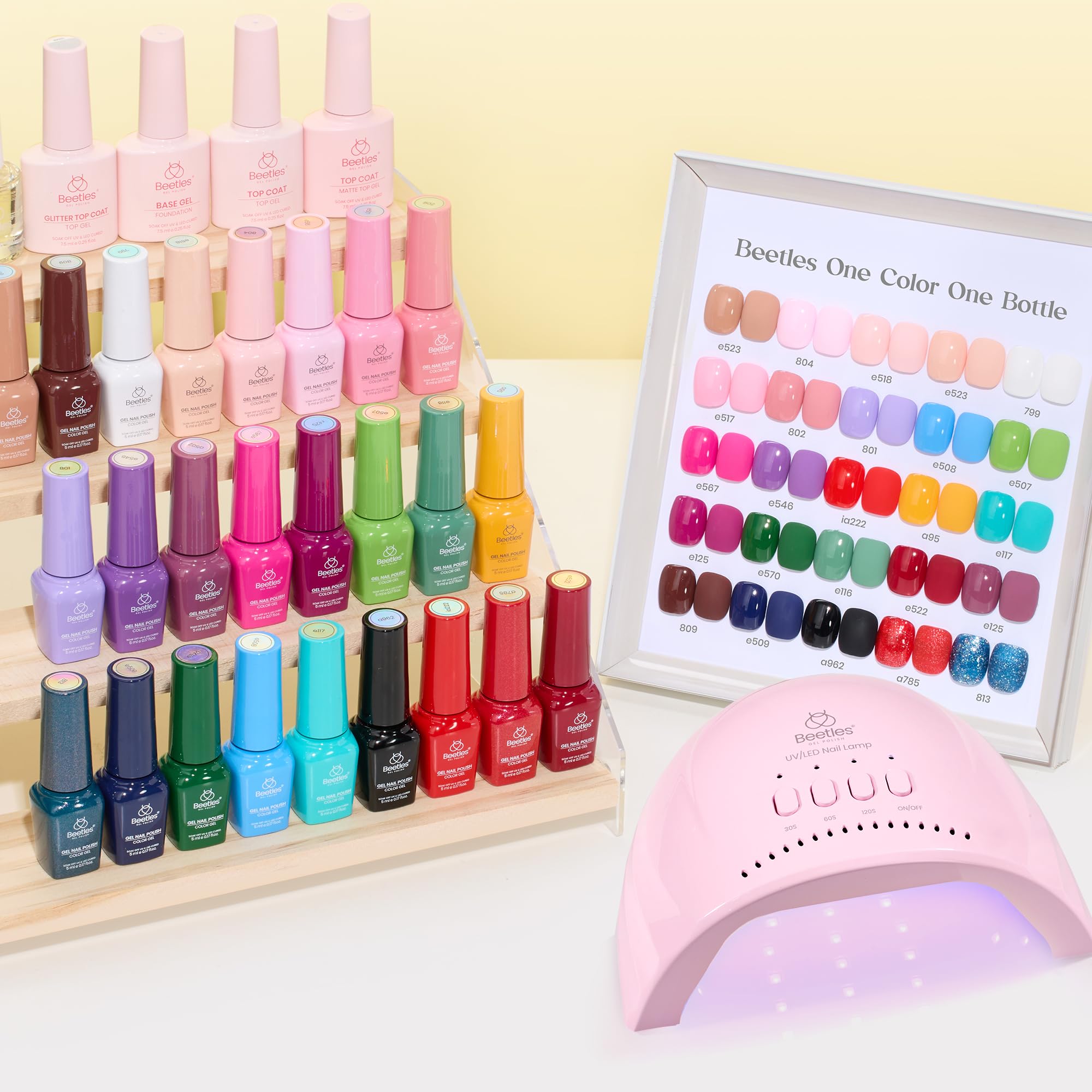 Beetles Gel Nail Polish Kit with UV Light — 25 Colors, 28 Tools, Base & Top Coats
