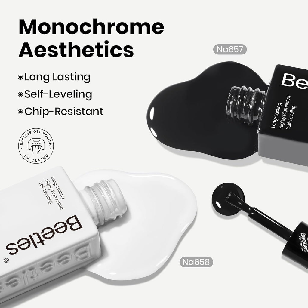 Beetles Black & White Gel Polish Kit — HEMA-Free, Soak-Off, 2 Colors, Same Bottle Design
