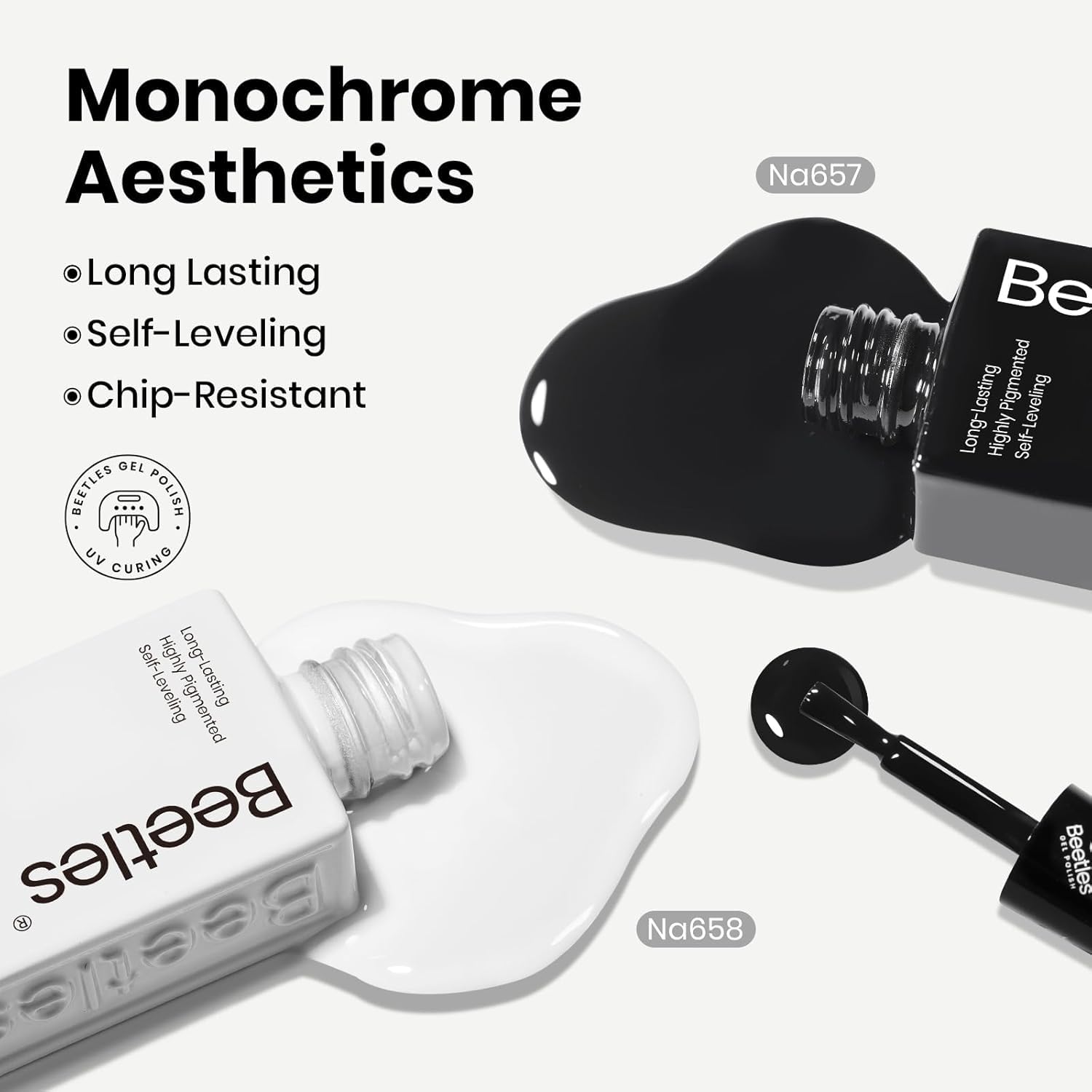 Beetles Black & White Gel Polish Kit — HEMA-Free, Soak-Off, 2 Colors, Same Bottle Design