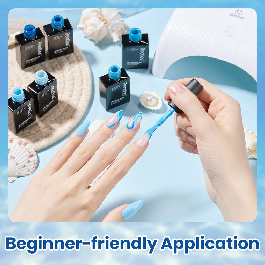 Beetles Blue Gel Polish Set – 6 Ocean-Blue Colors (7.5ml each) | UV/LED, Soak Off