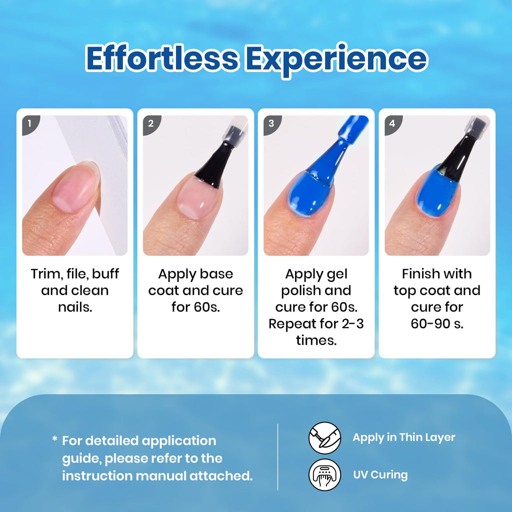 Beetles Blue Gel Polish Set – 6 Ocean-Blue Colors (7.5ml each) | UV/LED, Soak Off