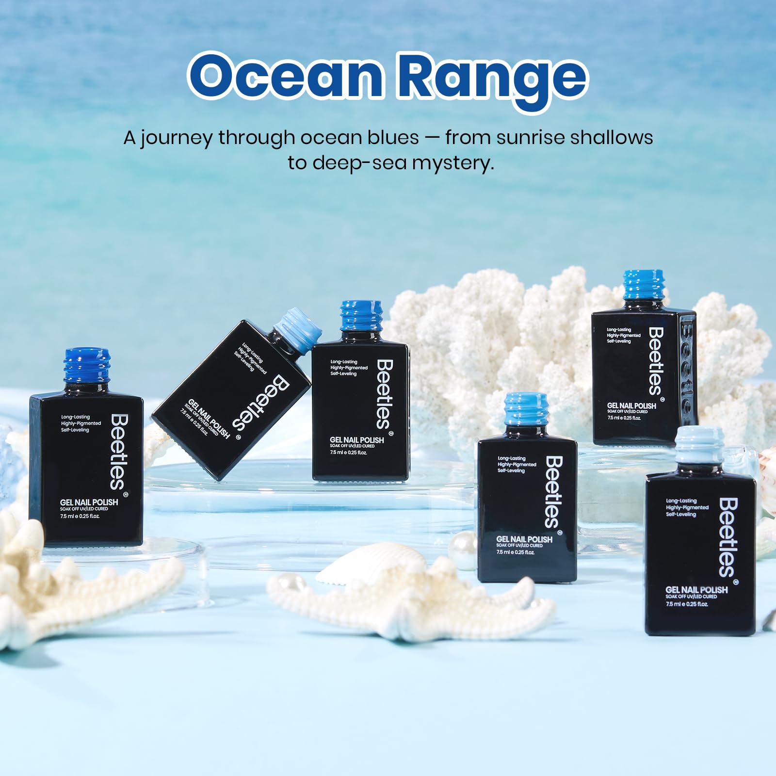 Beetles Blue Gel Polish Set – 6 Ocean-Blue Colors (7.5ml each) | UV/LED, Soak Off