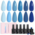 Beetles Blue Gel Polish Set – 6 Ocean-Blue Colors (7.5ml each) | UV/LED, Soak Off