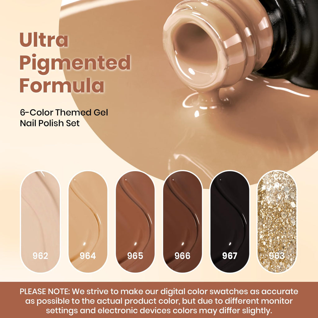 Beetles Brown Gel Polish – 6 Warm Browns & Gold Glitter (Roasted Chestnuts Collection)