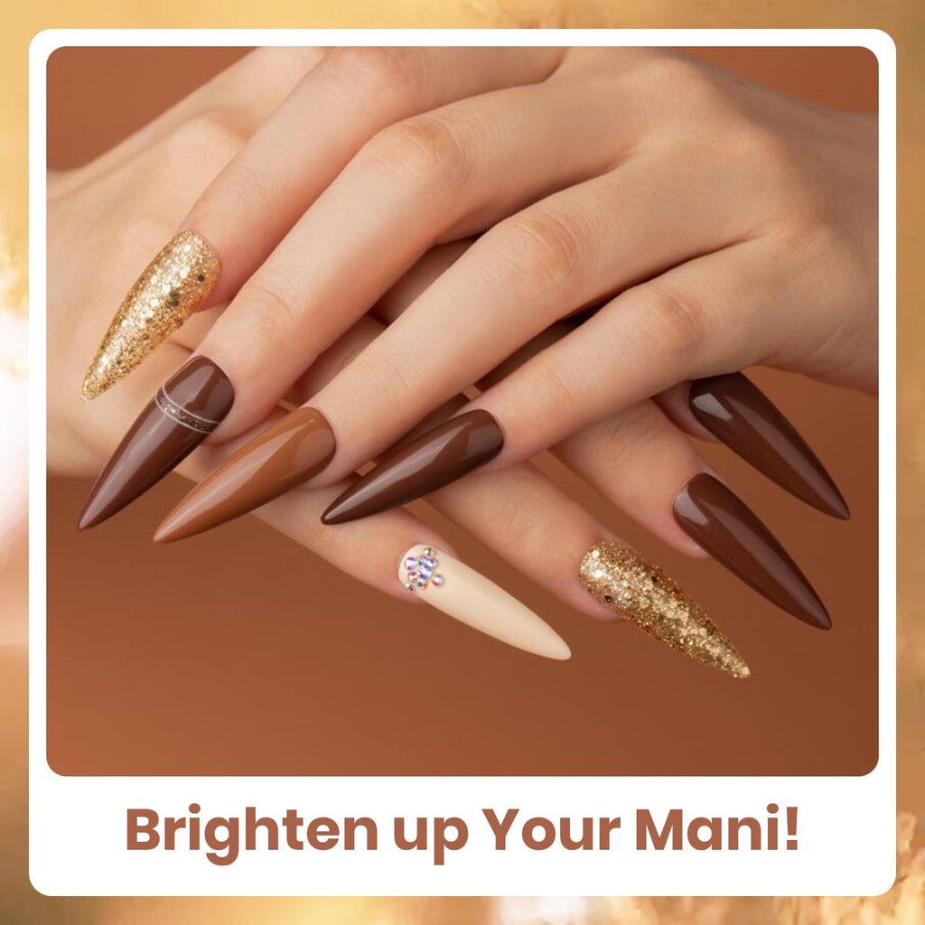 Beetles Brown Gel Polish – 6 Warm Browns & Gold Glitter (Roasted Chestnuts Collection)
