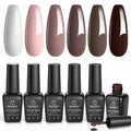 Beetles Brown Gel Polish Set – 6 Colors: Caramel Cappuccino, Coffee Brown, White, Neutral Pink, Nude – Soak Off UV/LED