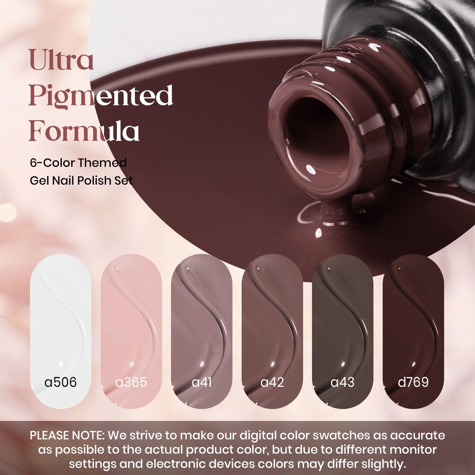 Beetles Brown Gel Polish Set – 6 Colors: Caramel Cappuccino, Coffee Brown, White, Neutral Pink, Nude – Soak Off UV/LED