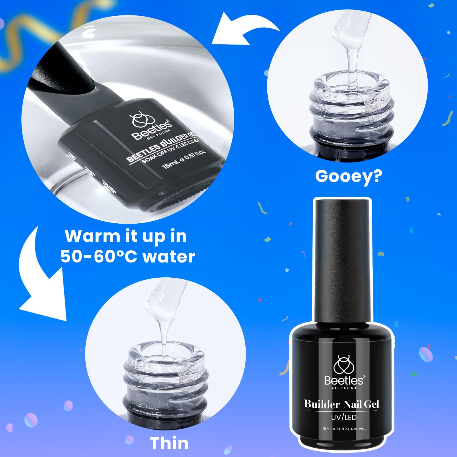 Beetles Builder Gel Set 6 Colors | 7-in-1 Nail Builder for Apex, Strength & Extensions