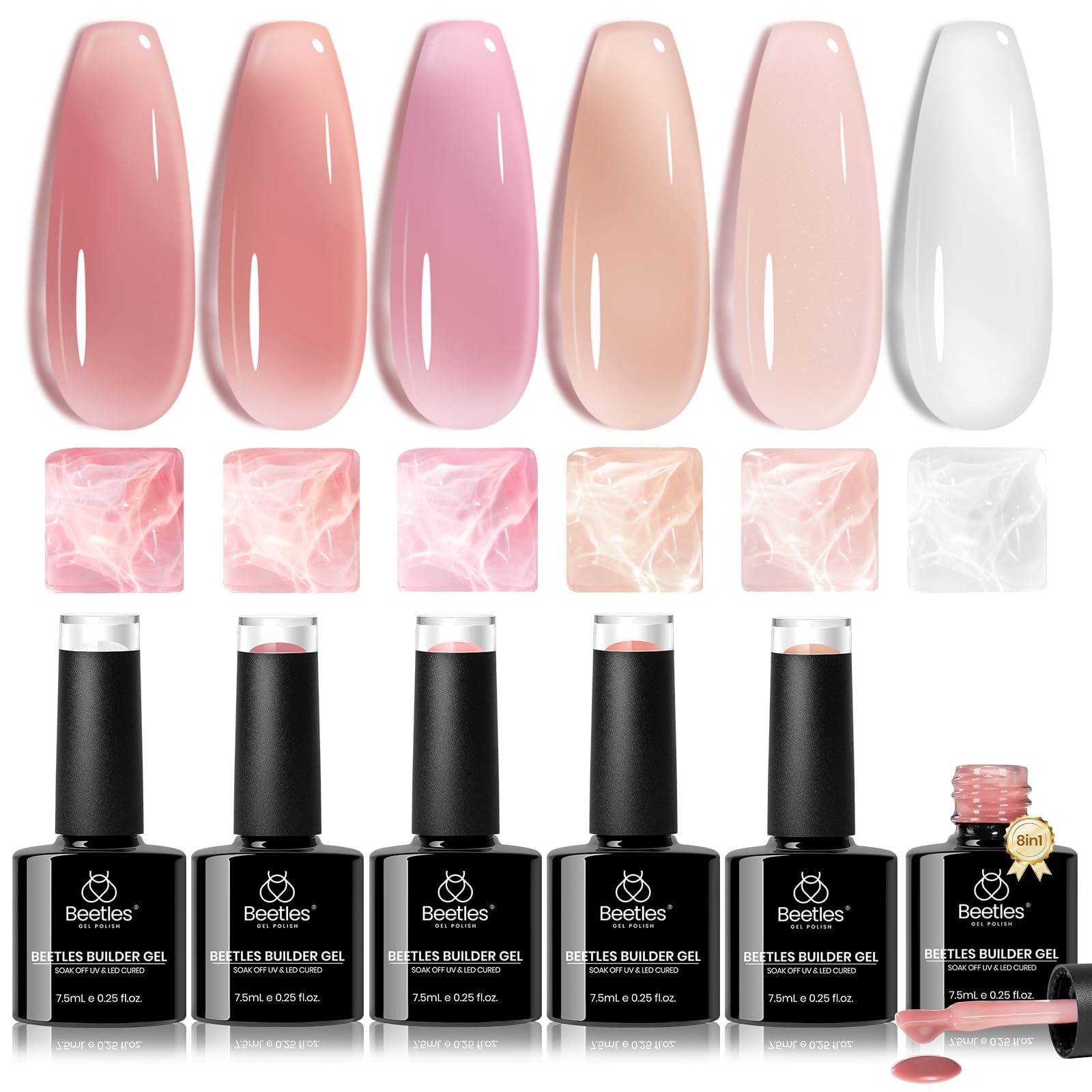 Beetles Builder Gel Set 6 Colors | 7-in-1 Nail Builder for Apex, Strength & Extensions