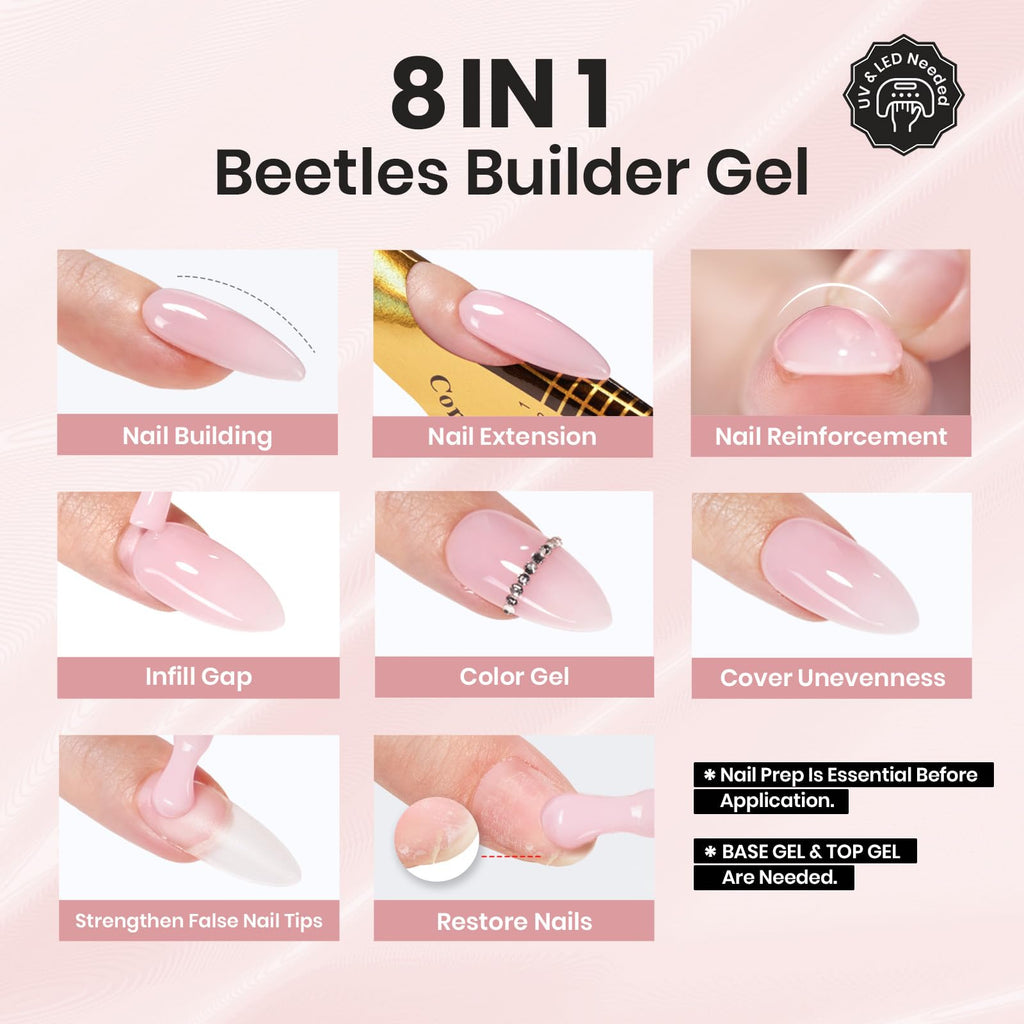 Beetles Builder Gel Set – Skin Poem 12-Color Nail Builder Gel, 8-in-1 Thickening & Strengthening for DIY Nails