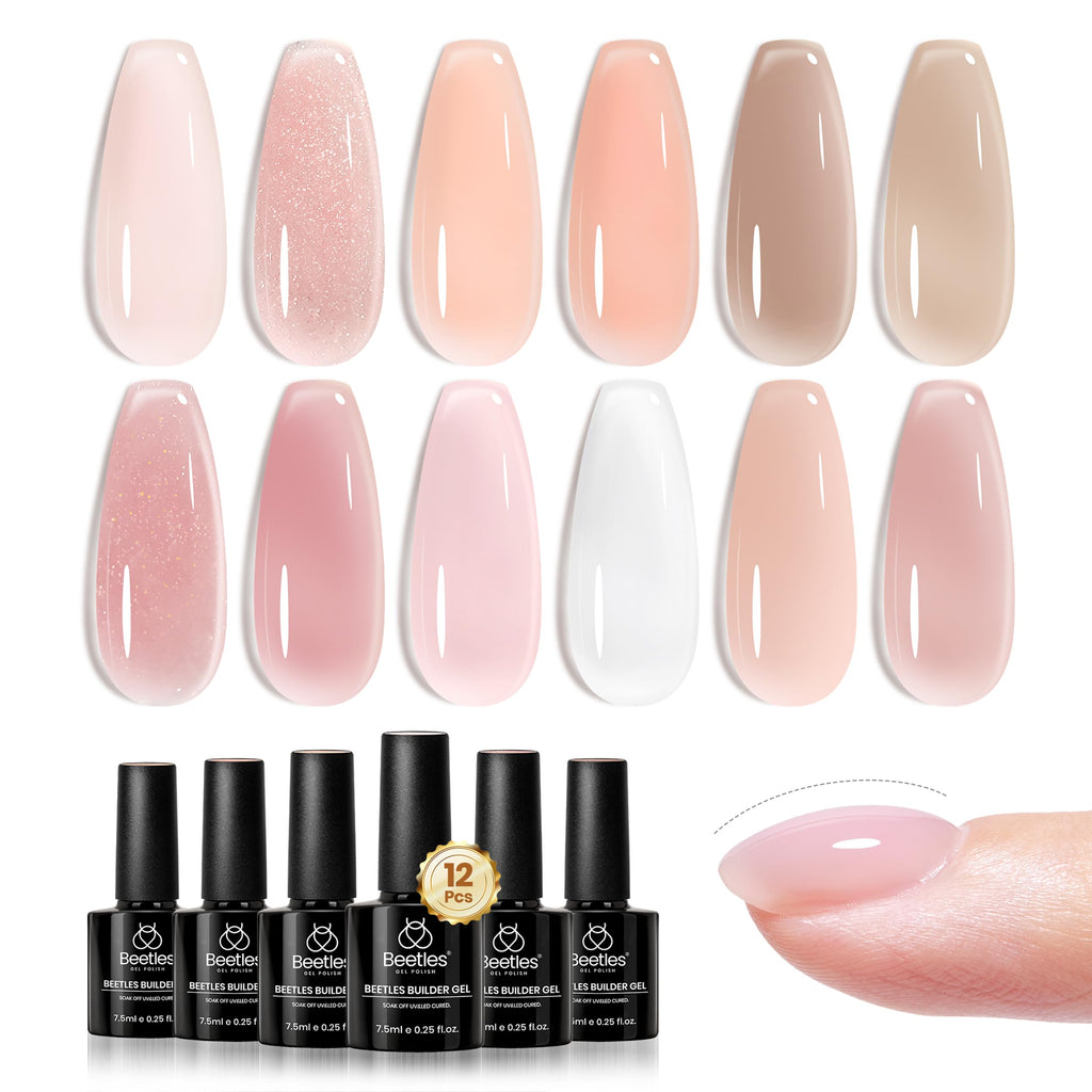 Beetles Builder Gel Set – Skin Poem 12-Color Nail Builder Gel, 8-in-1 Thickening & Strengthening for DIY Nails