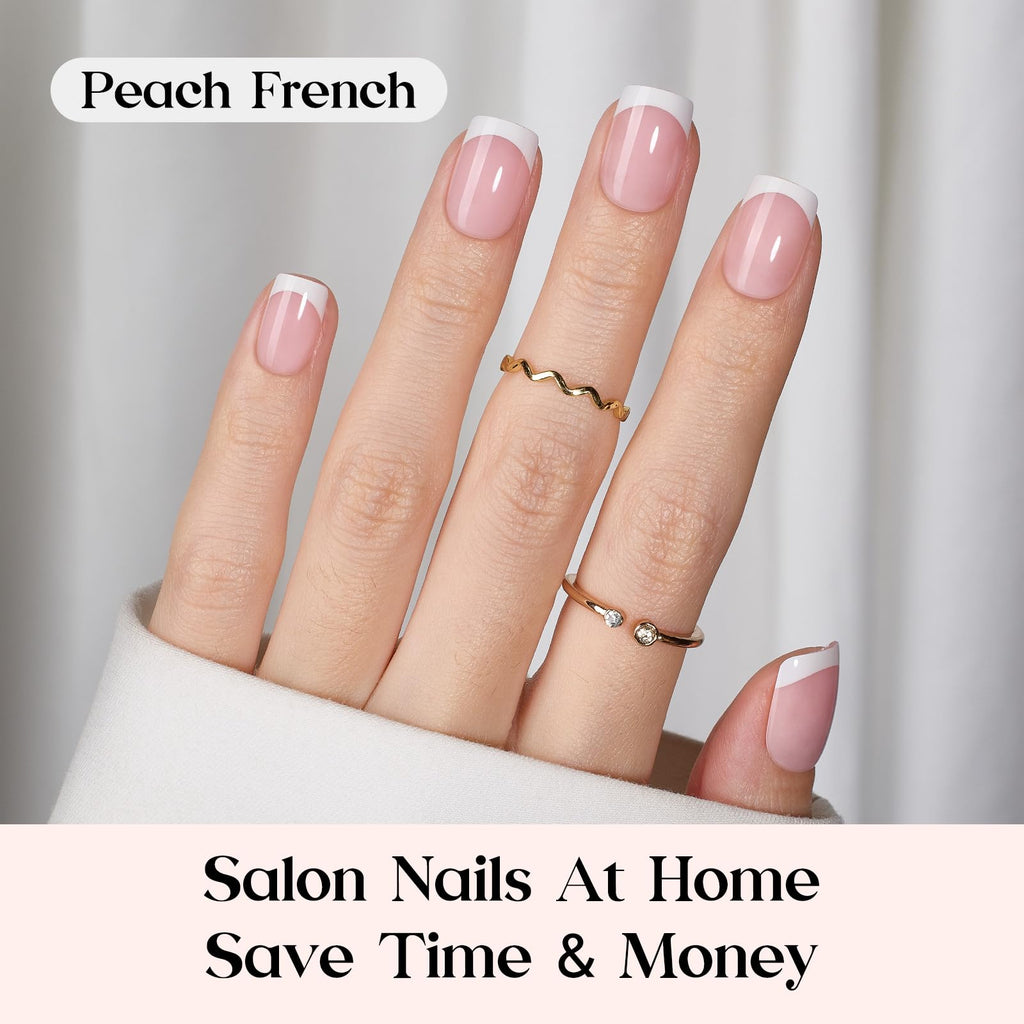 Beetles X Press Plus Gel Nails Kit – Peach French & Pink Extra Short Square Tips (210 Pcs All-in-One)