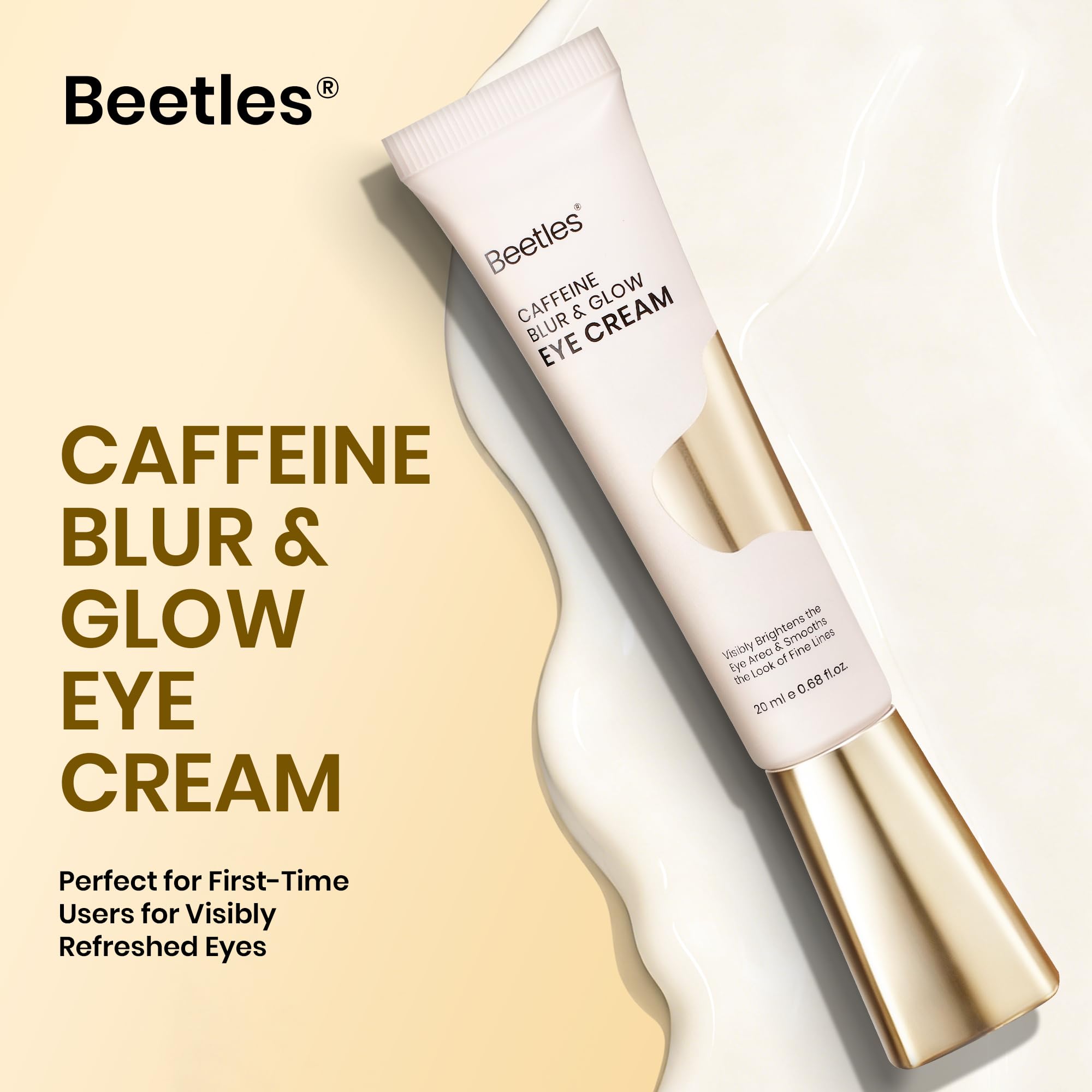 Beetles Caffeine Eye Cream with Retinol – Brighten Under Eyes, Blur Fine Lines | Cooling Metal Tip, 0.68 fl oz