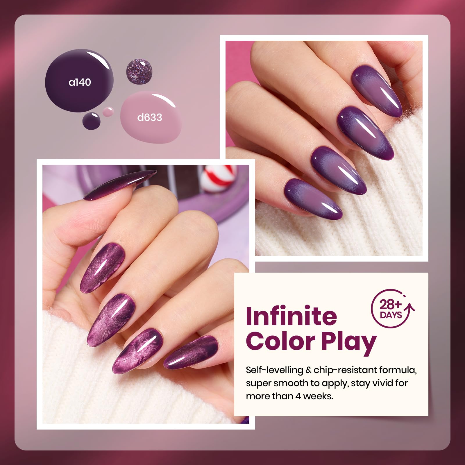 Beetles Purple Gel Nail Polish Set – 6 Colors (Muse of Midnight) | Cat Eye Glitter, UV/LED, Soak Off