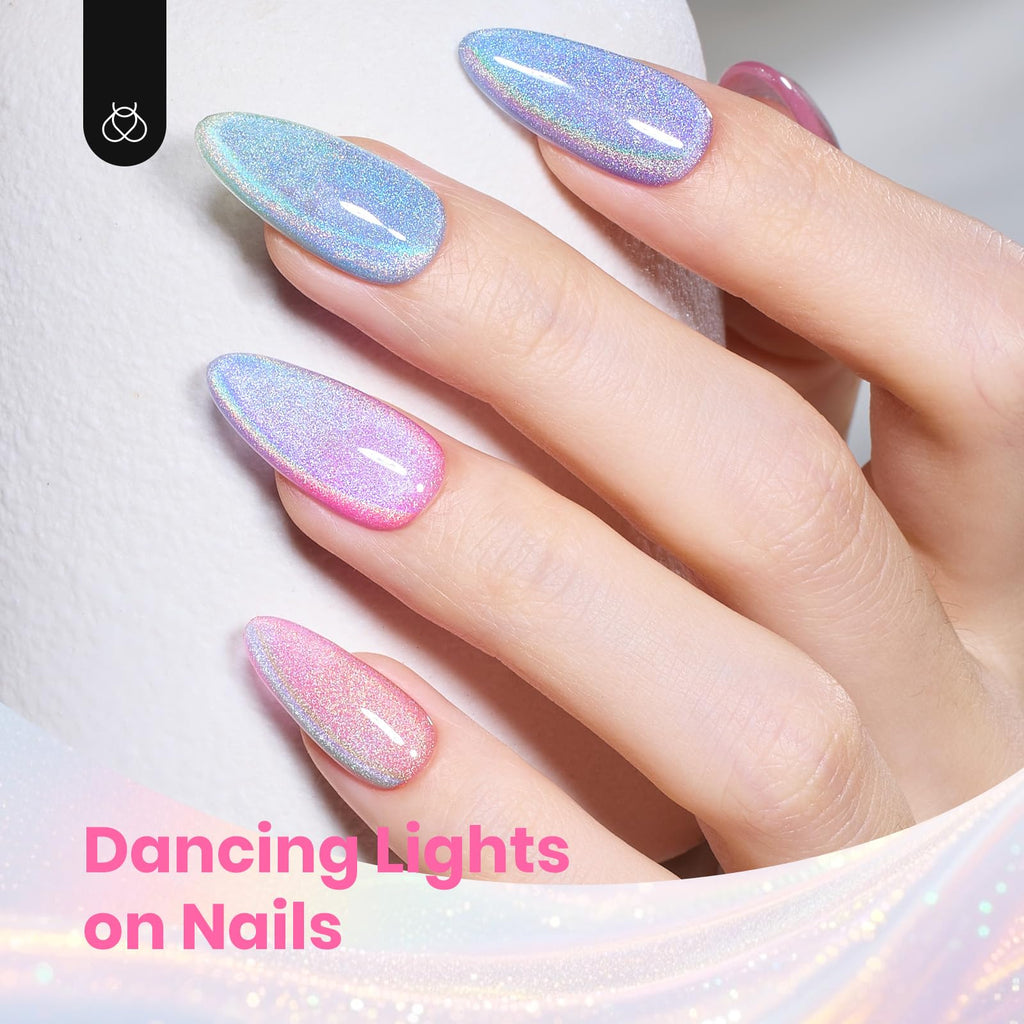 Beetles Cat Eye Gel Nail Polish Set – 6 Rainbow Colors with Magnetic Effect | Soak Off UV Gel