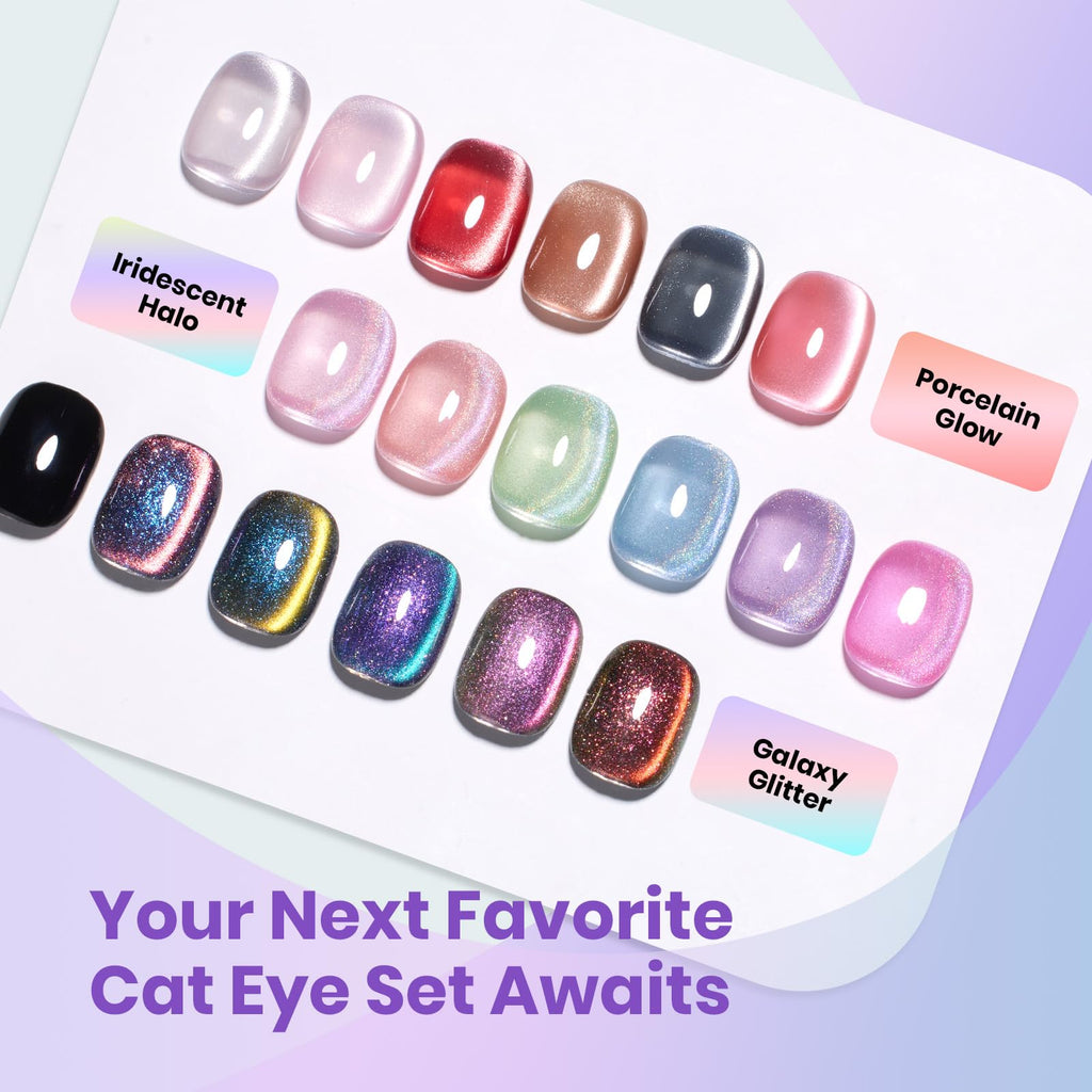 Beetles Cat Eye Gel Nail Polish Set - 6 Colors Summer Chameleon Collection | Magnetic Soak-Off UV Gel
