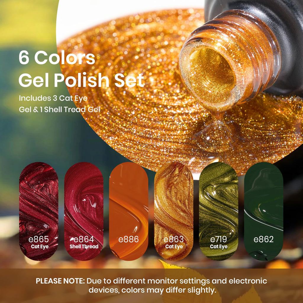 Beetles Cat Eye Gel Nail Polish Set — 6 Colors with Magnetic Kit (Soak-Off, LED)